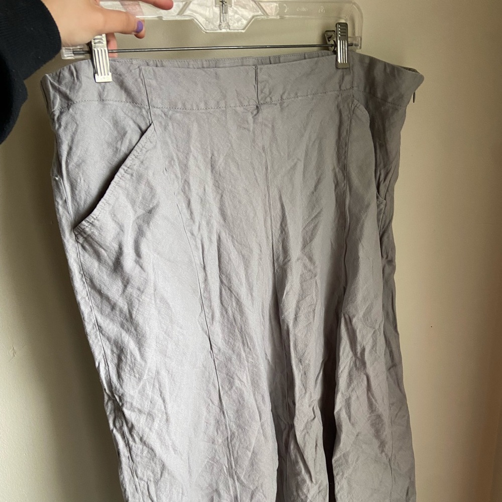 blue-grey linen midi skirt